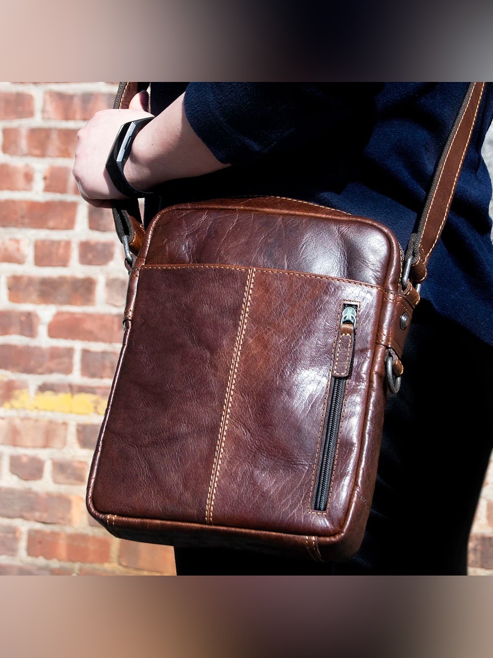 Jack George’s leather SLIM CROSSBODY W/ZIPPERED FRONT POCKET